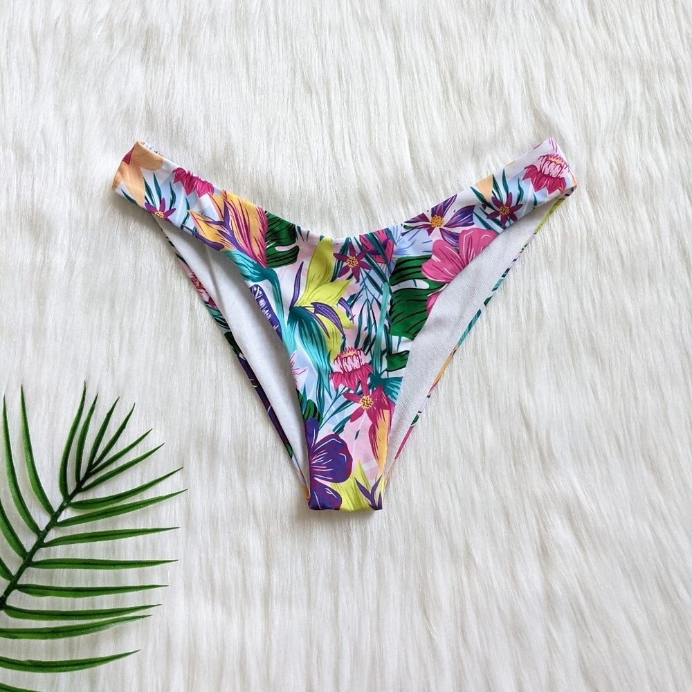 Colorful Tropical floral print bikini bottom size S